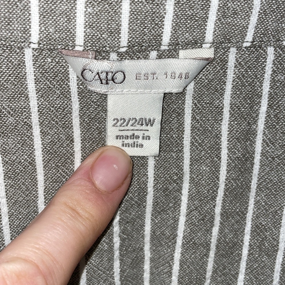 3/4 Sleeve Loose Fit Grey‎ Blouse Vertical Stripe Big Chunky Buttons Summer Core - Picture 4 of 8